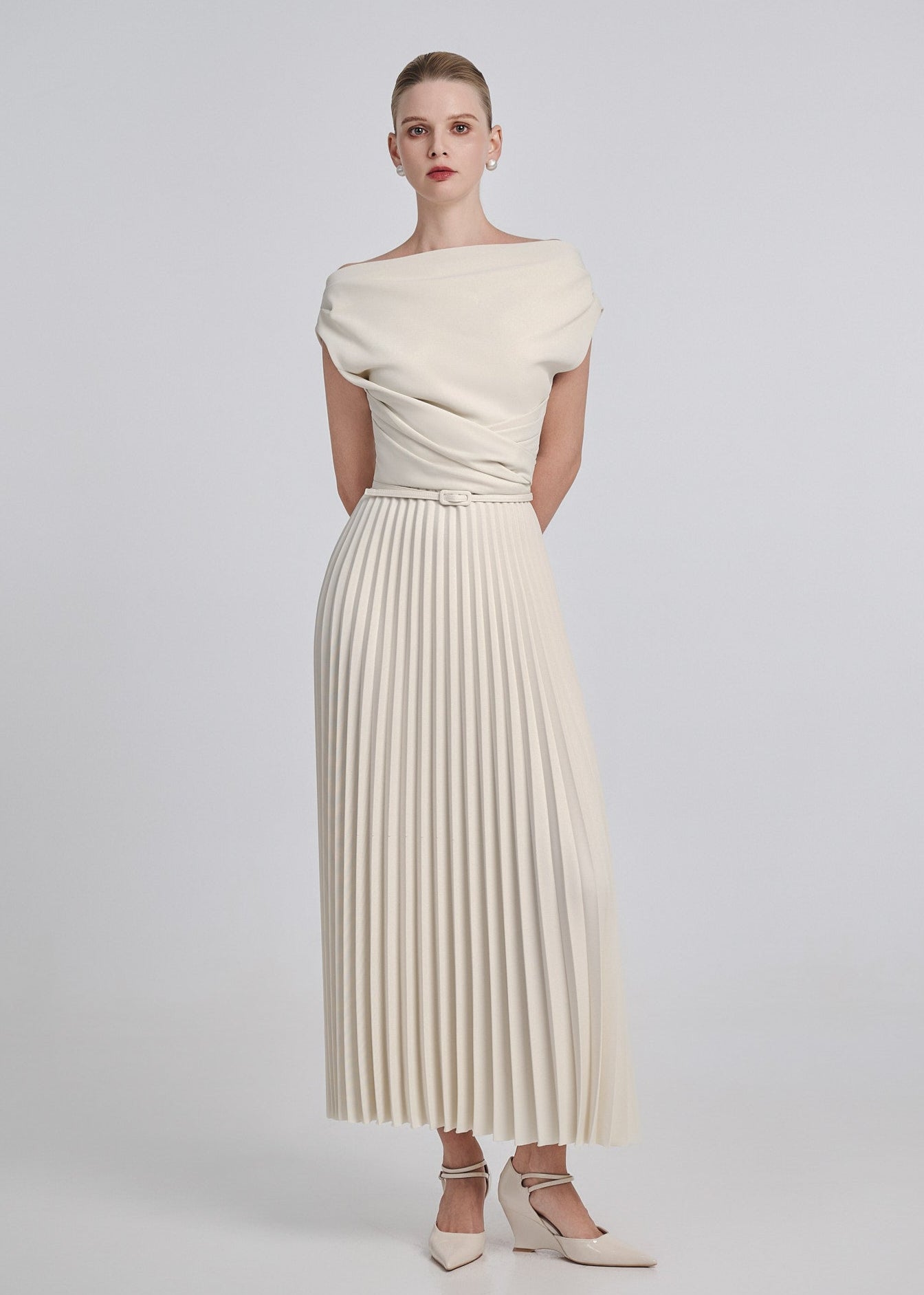 Cowl Neck Pleated Maxi Dress