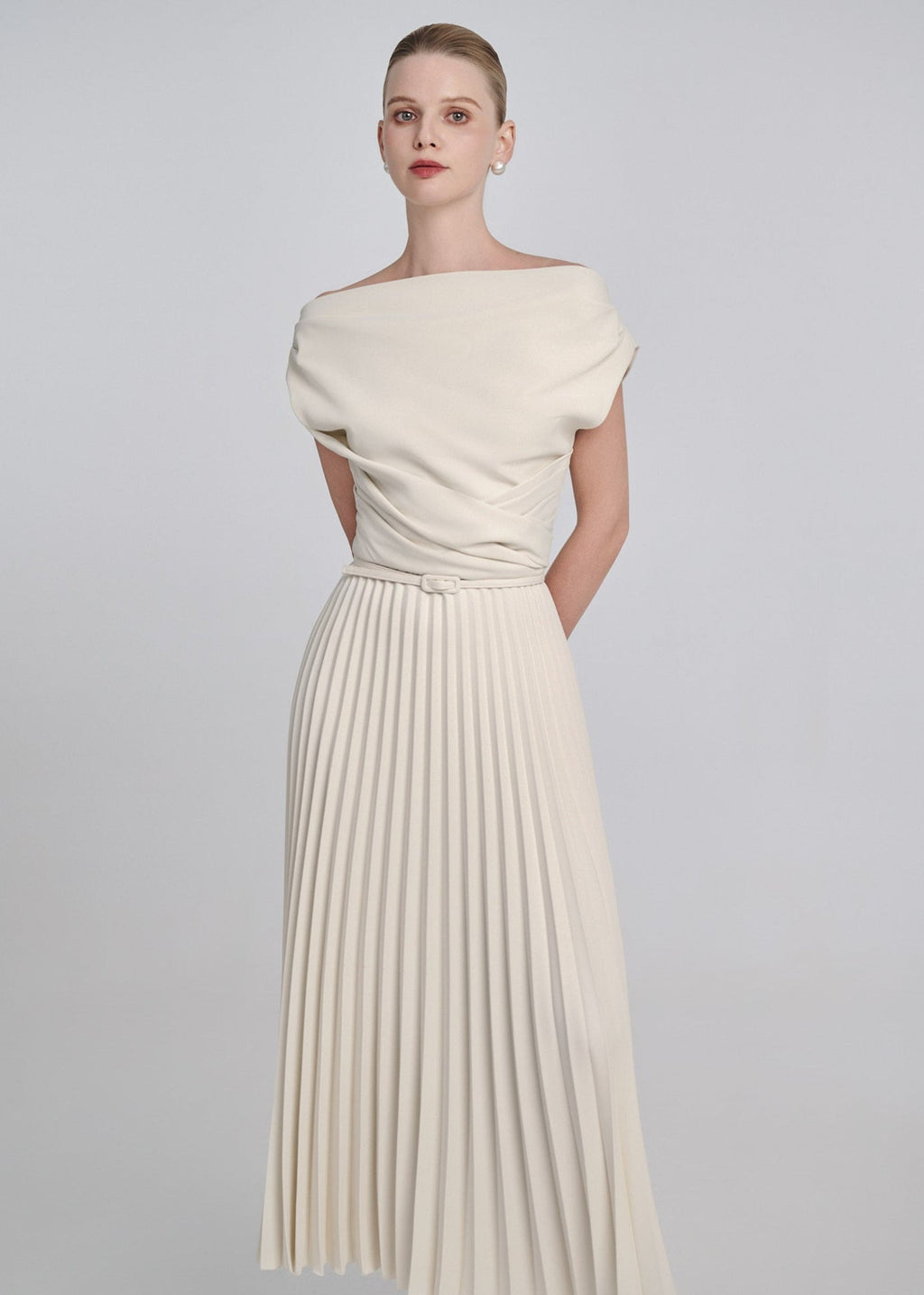 Cowl Neck Pleated Maxi Dress