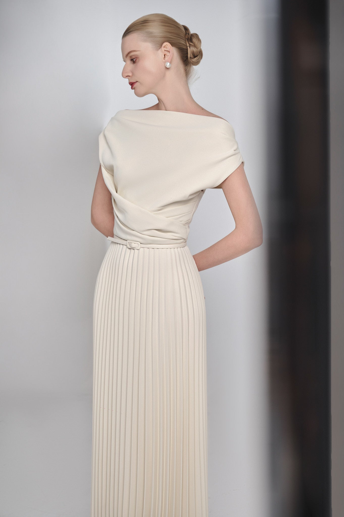 Cowl Neck Pleated Maxi Dress