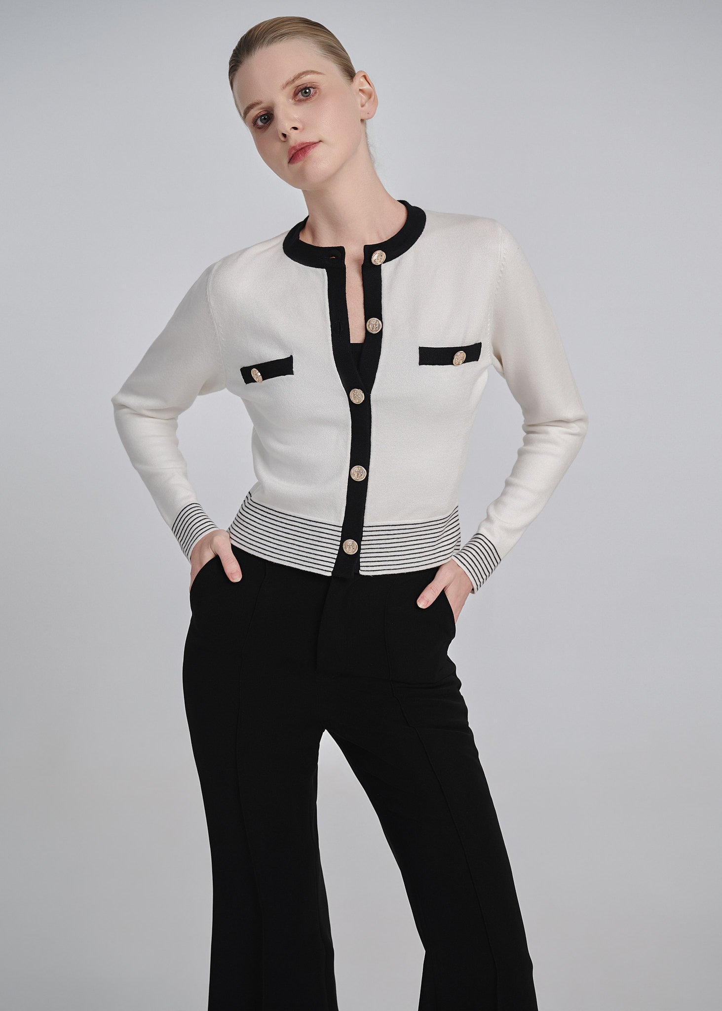 Knitted Cardigan with Contrast Edging