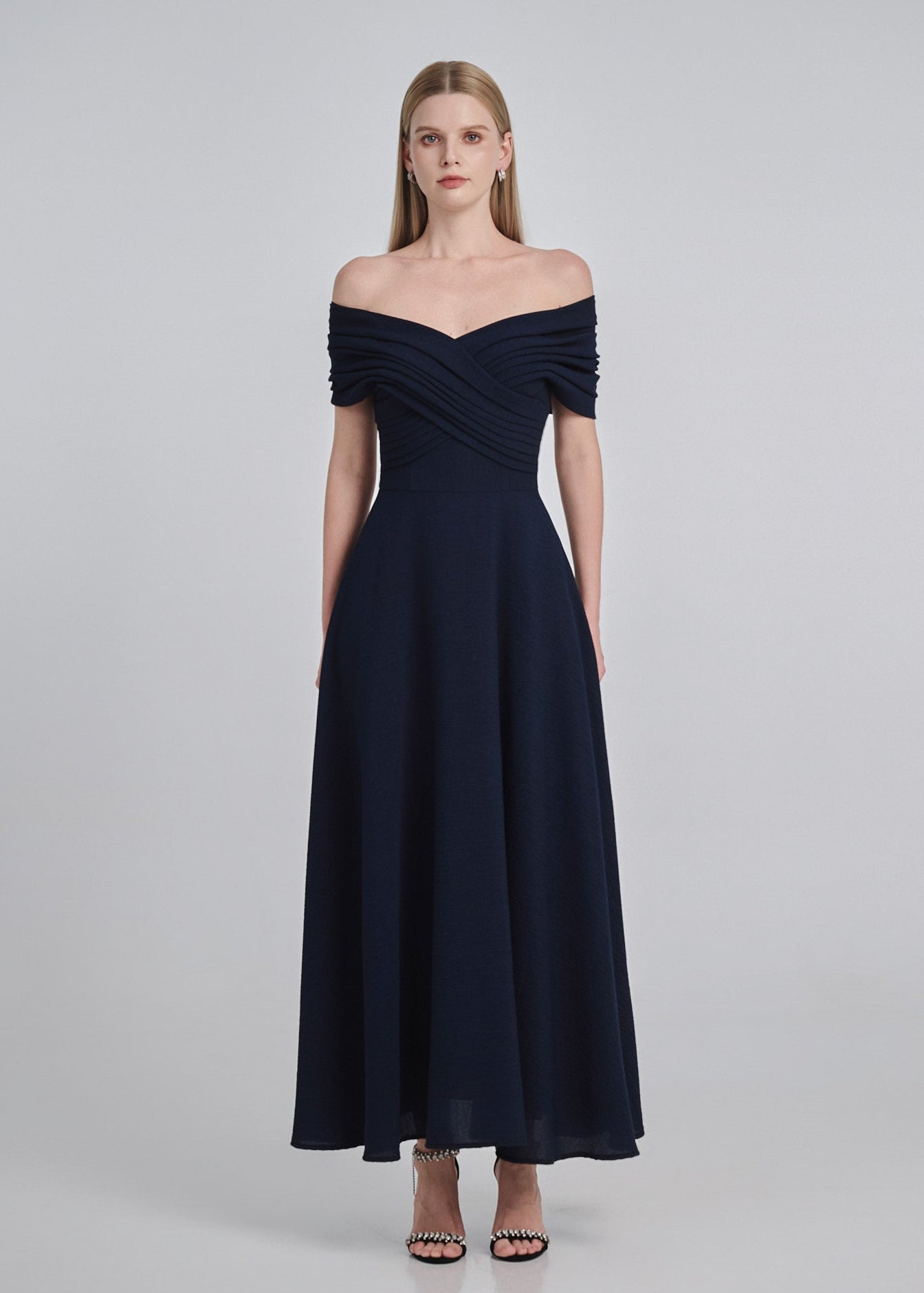Draped Off-Shoulder Maxi Dress