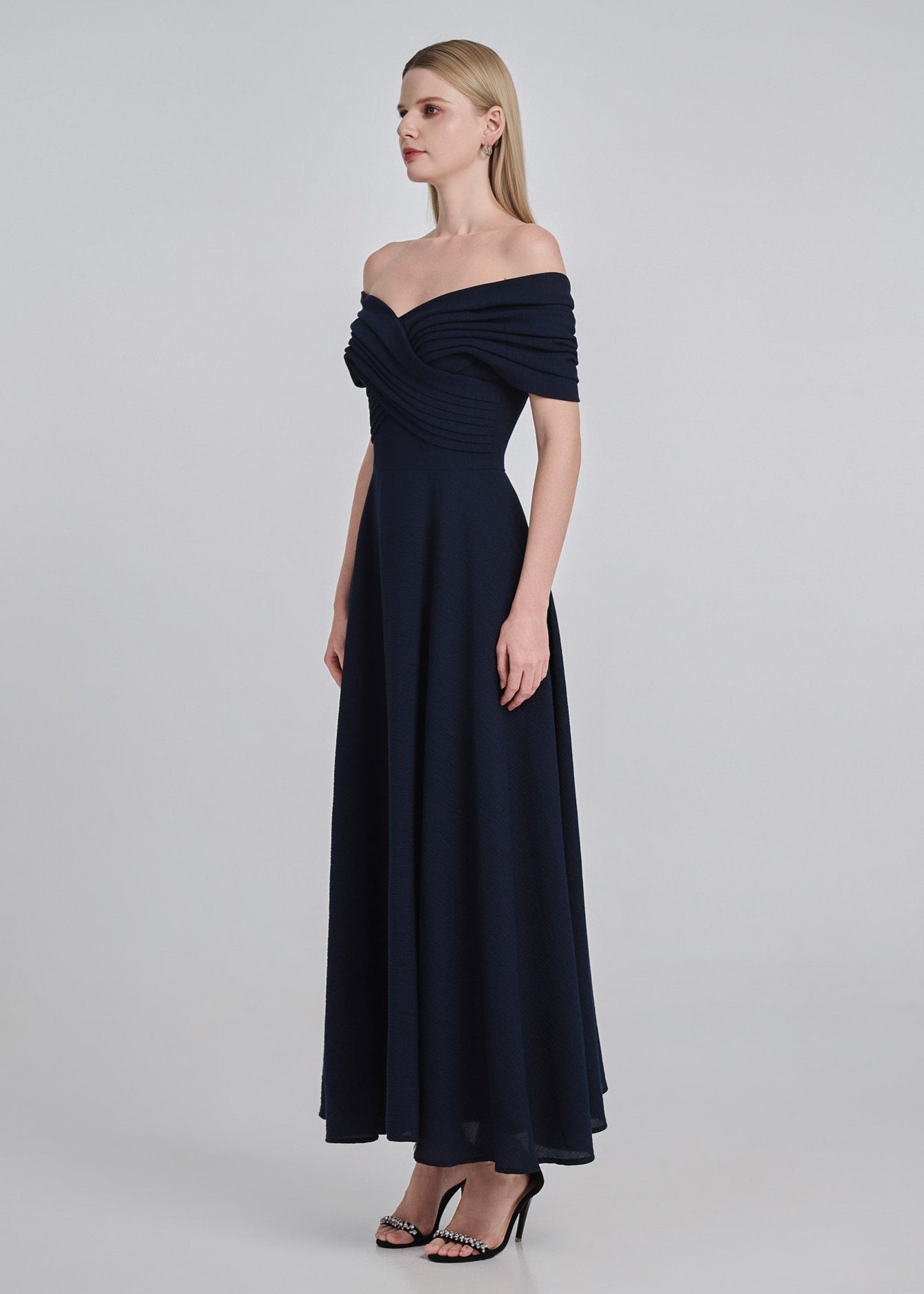 Draped Off-Shoulder Maxi Dress