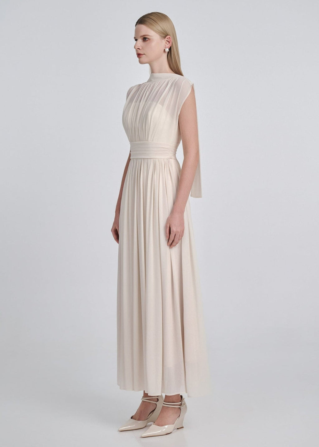 Silk Chiffon Gathered Maxi Dress