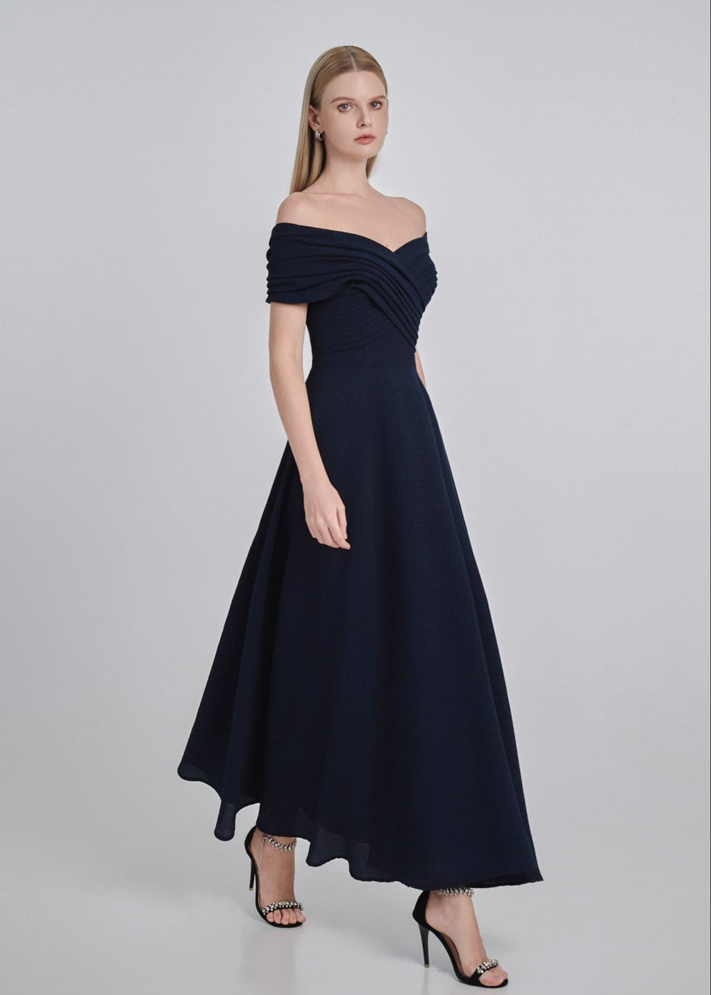 Draped Off-Shoulder Maxi Dress