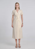 Linen Tweed Wrap Midi Dress