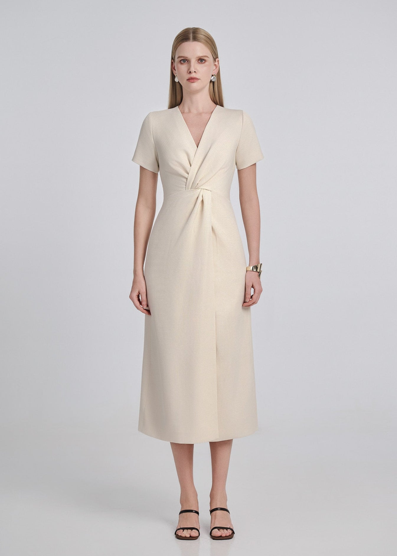 Linen Tweed Wrap Midi Dress