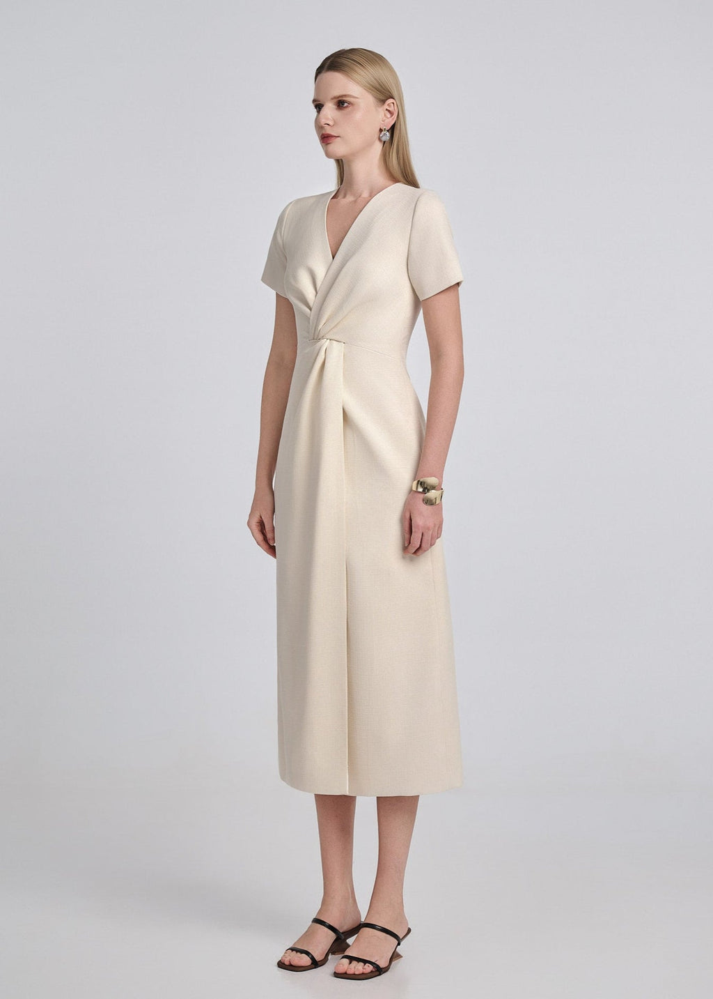 Linen Tweed Wrap Midi Dress