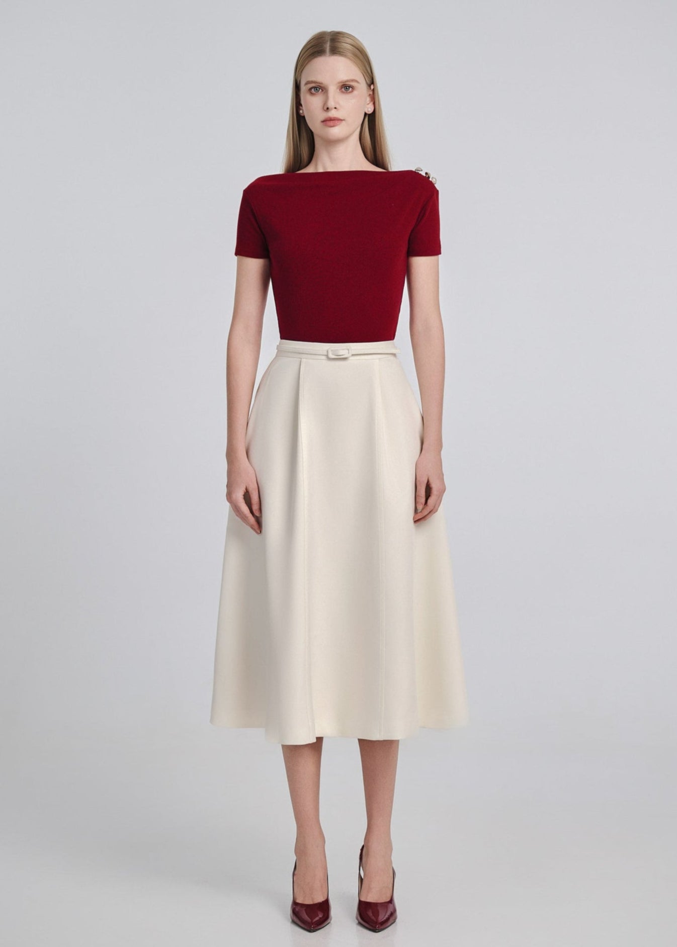 Draped Shoulder Ribbed Cotton Top