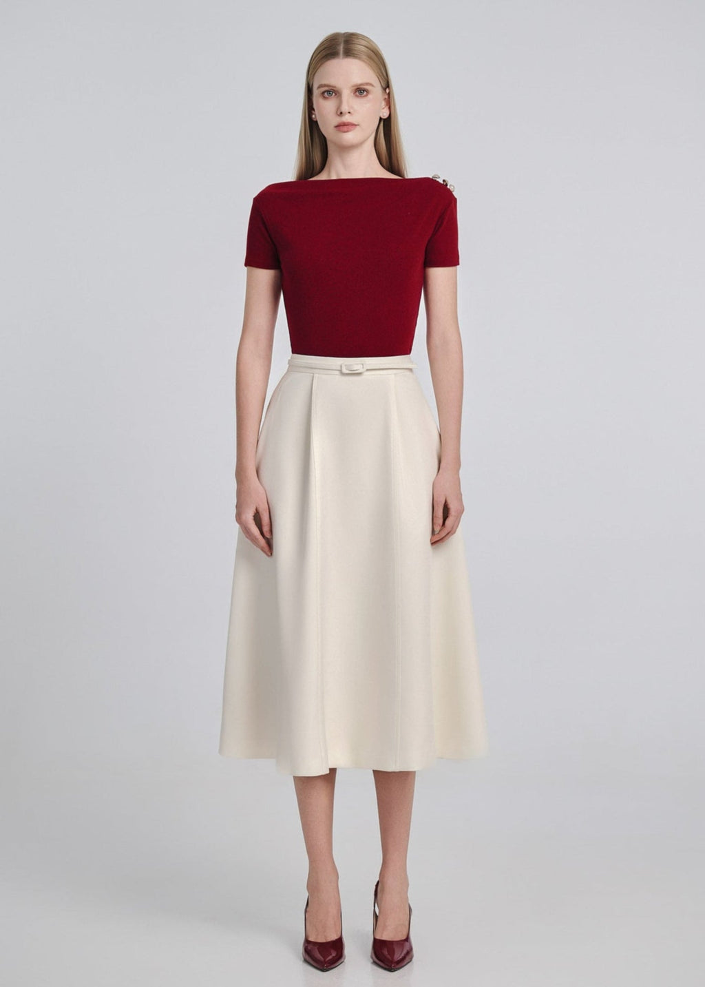 Flared Midi Skirt with Belt