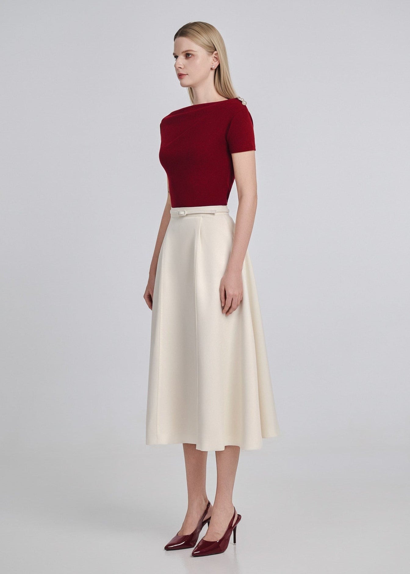 Draped Shoulder Ribbed Cotton Top