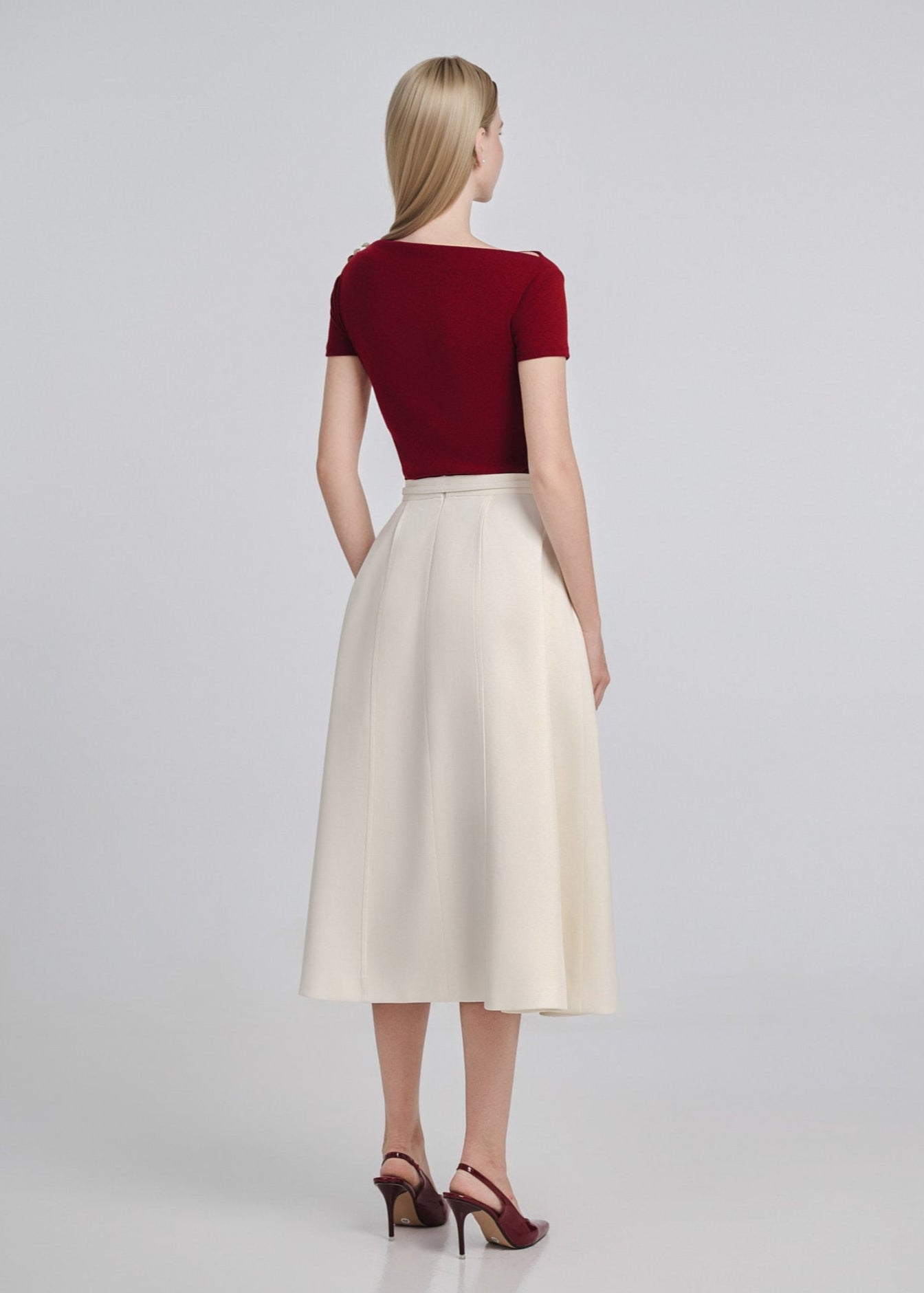 Draped Shoulder Ribbed Cotton Top