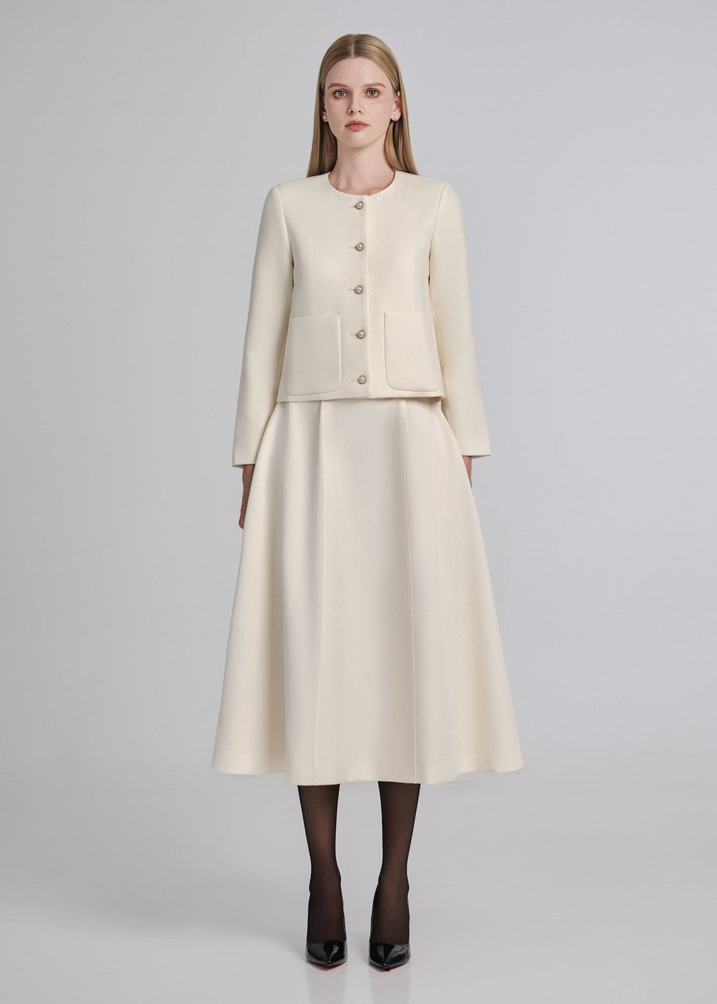Ribbed Knit Jacket with Pearl Buttons