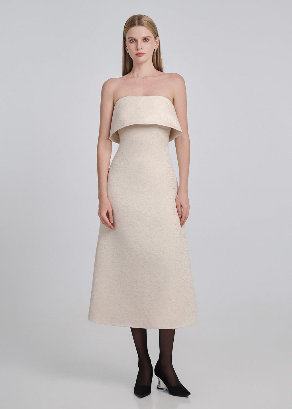 Textured Taffeta Strapless Midi Dress