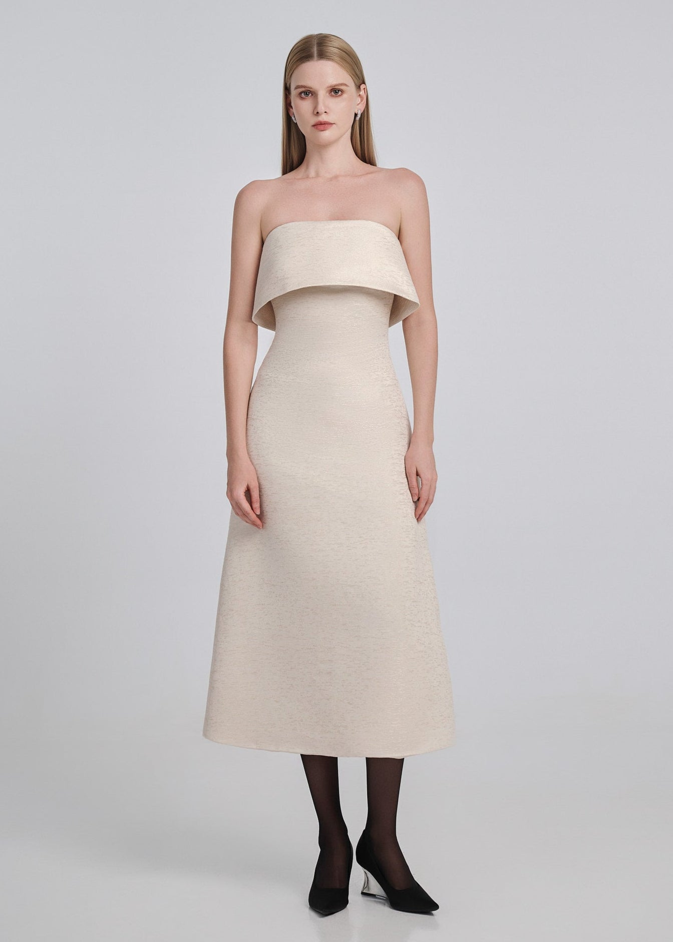 Textured Taffeta Strapless Midi Dress