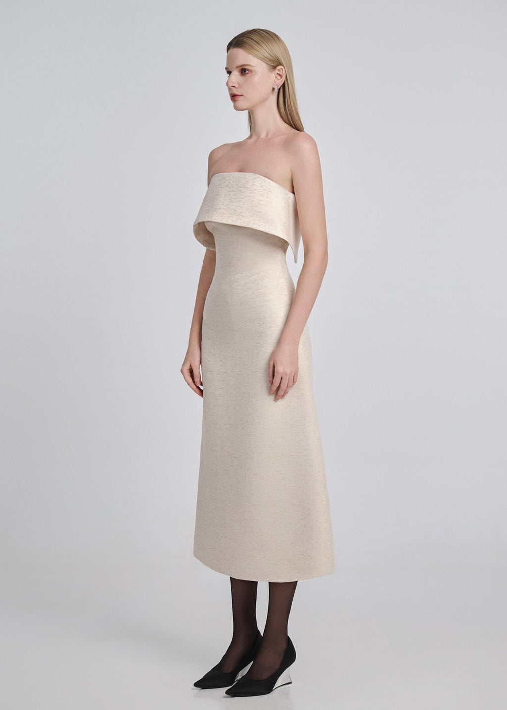 Textured Taffeta Strapless Midi Dress