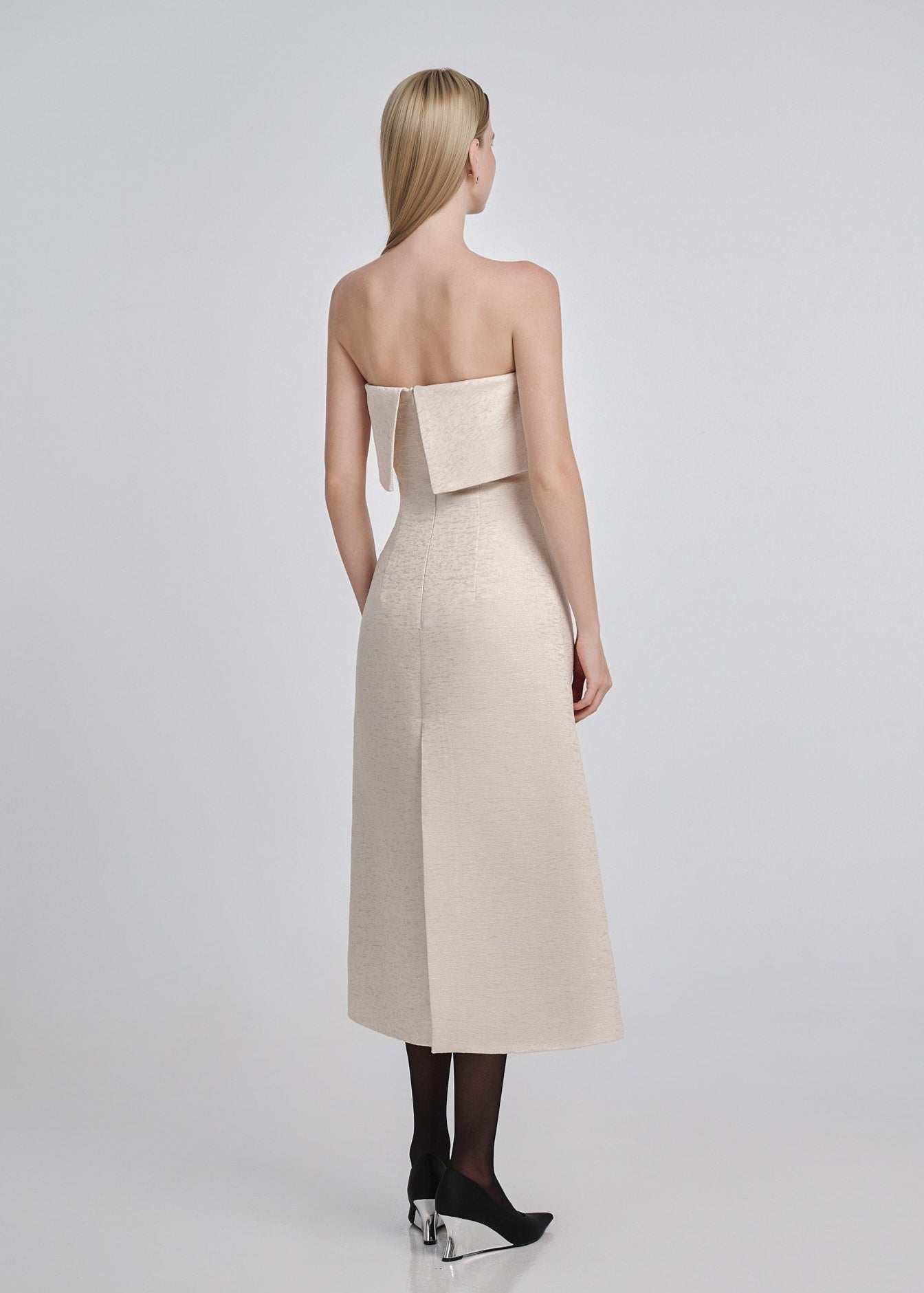 Textured Taffeta Strapless Midi Dress