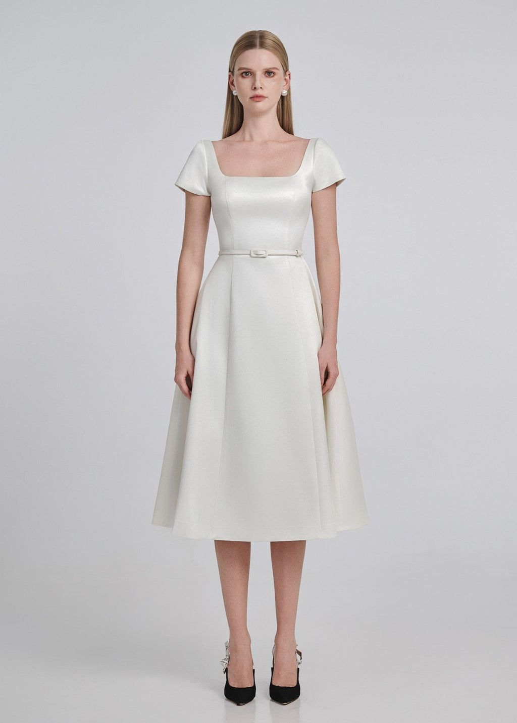 Square Neck Silk Midi Dress
