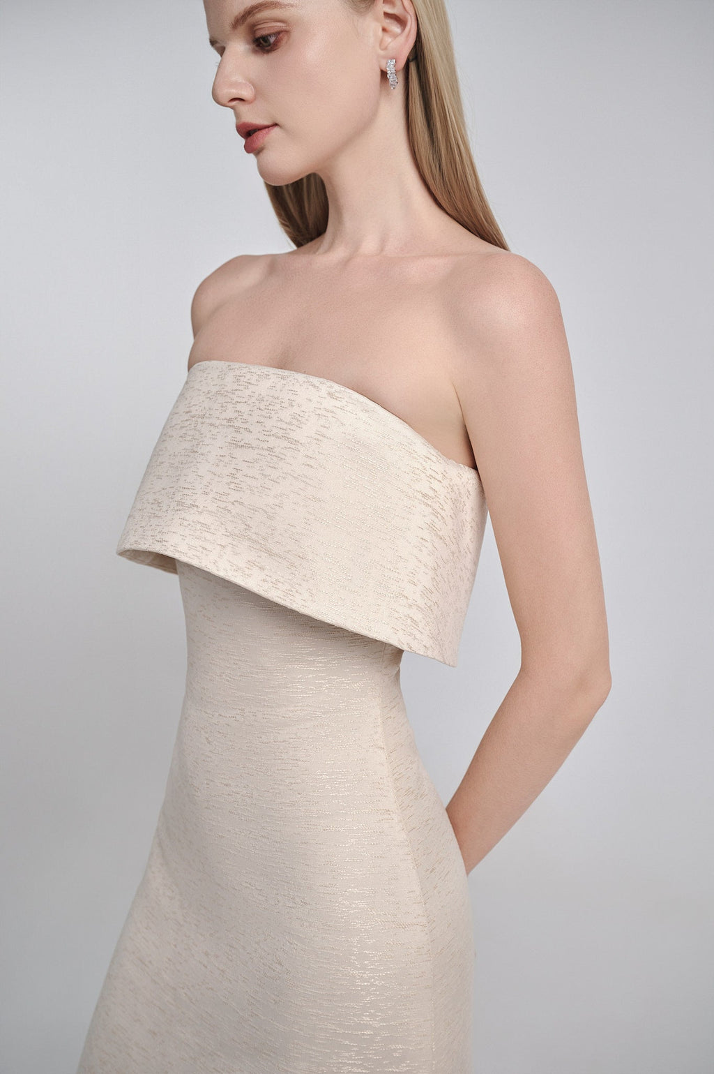 Textured Taffeta Strapless Midi Dress