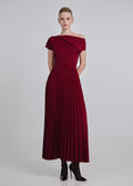One-Shoulder Pleated Maxi Dress with Belt