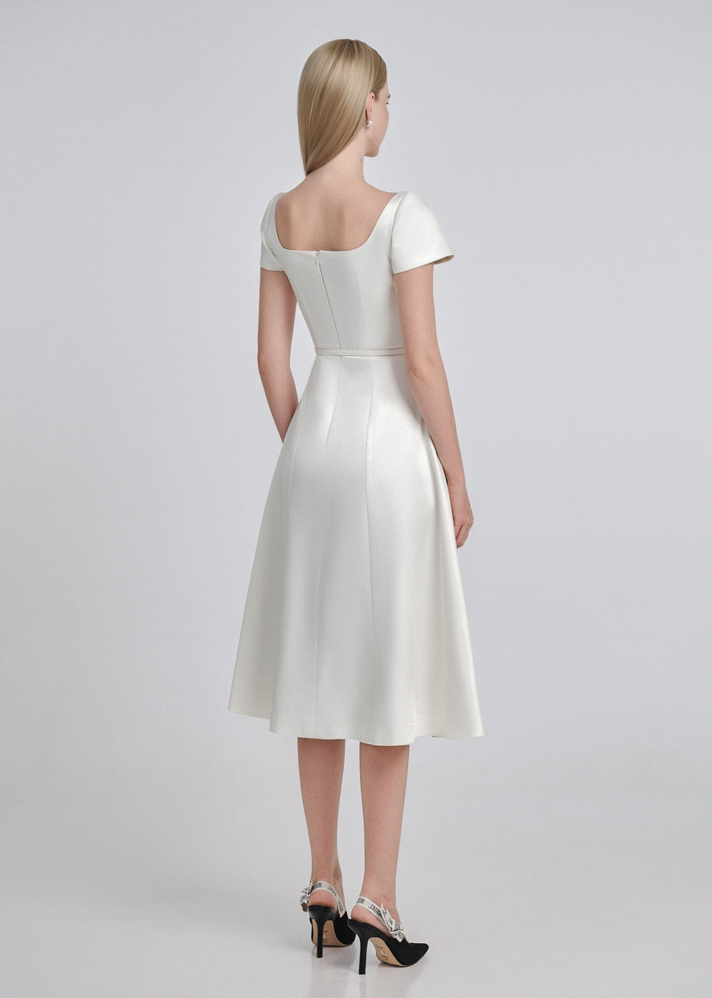 Square Neck Silk Midi Dress