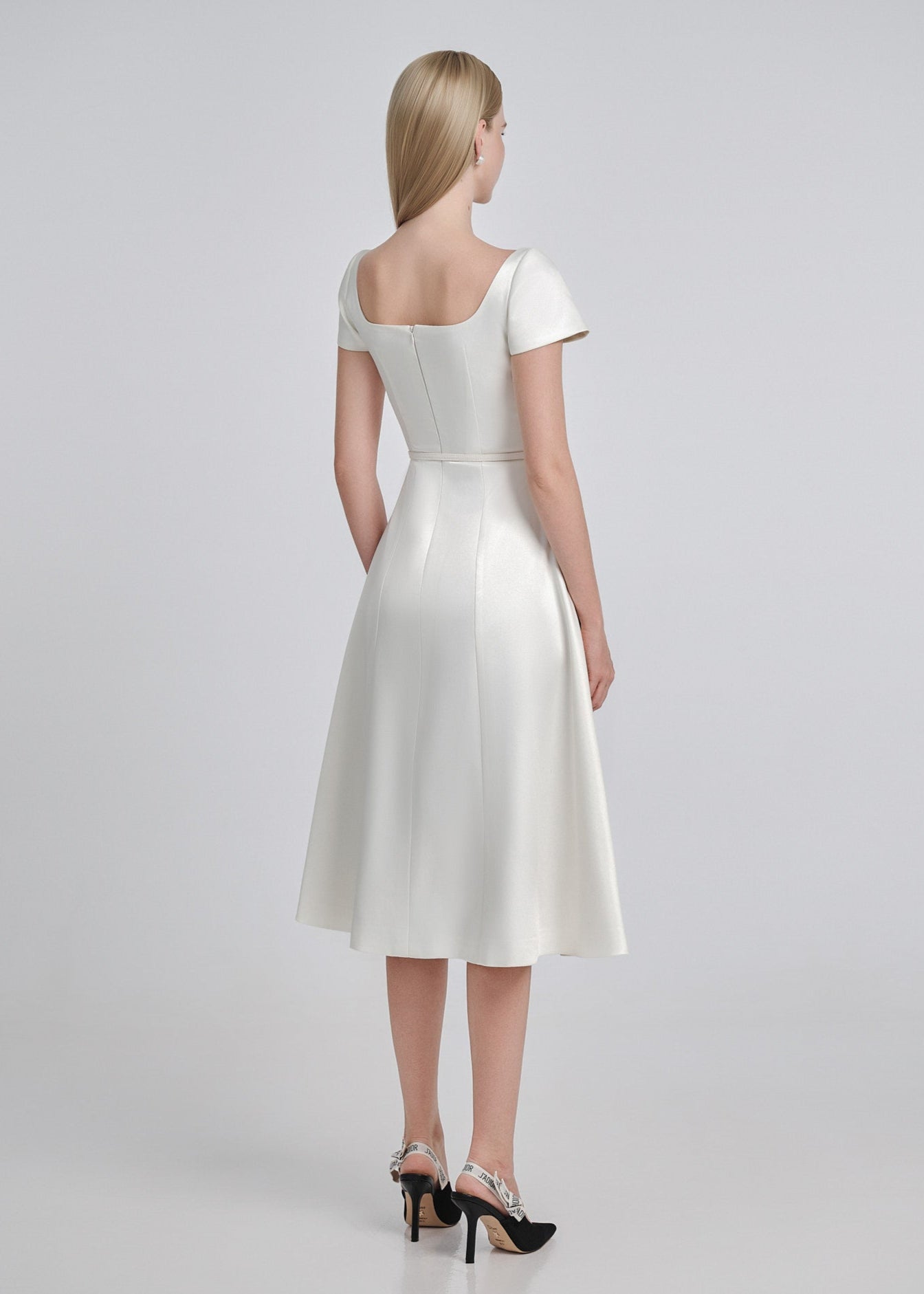 Square Neck Silk Midi Dress