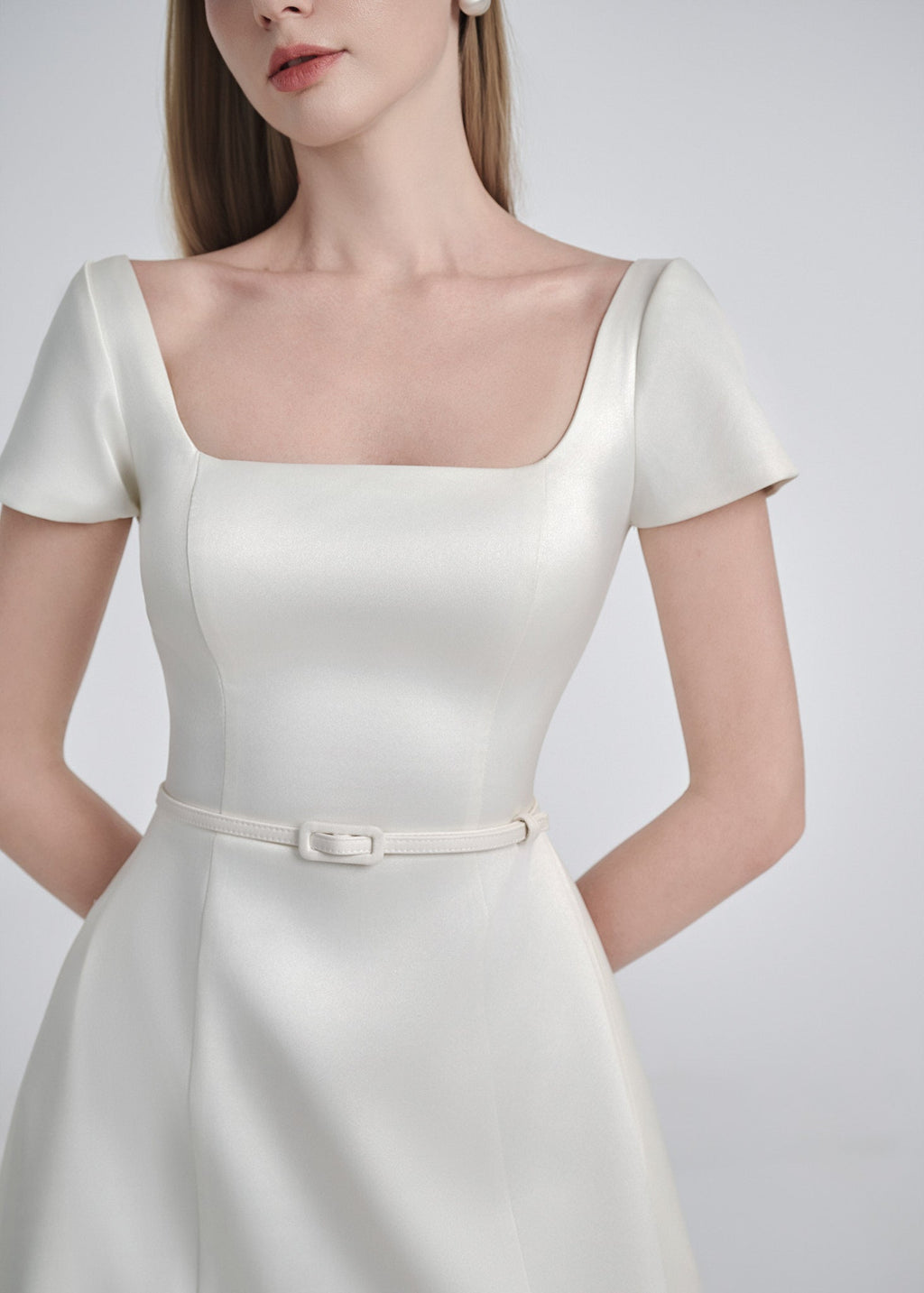 Square Neck Silk Midi Dress