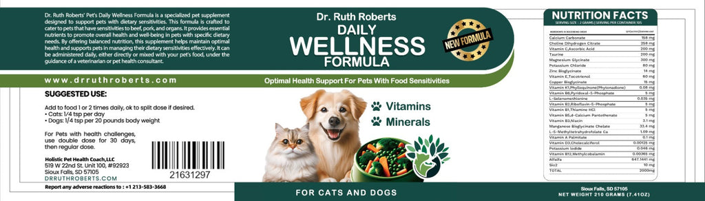 Pet’s Daily Wellness Formula — Glandular-Free Multivitamin for Dogs & Cats | Dr. Ruth Roberts
