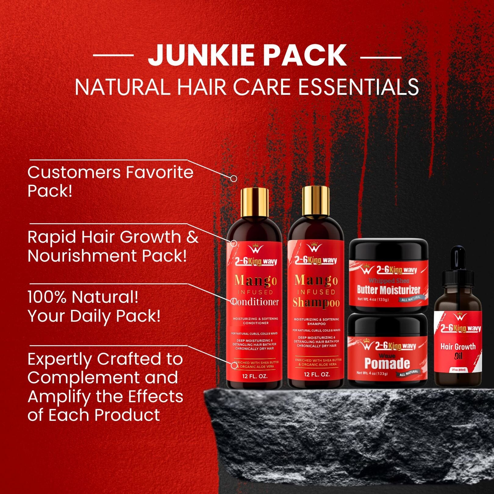 Natural Hair Care Essentials Bundle for Waves & Coarse Hair (Junkie Pack)