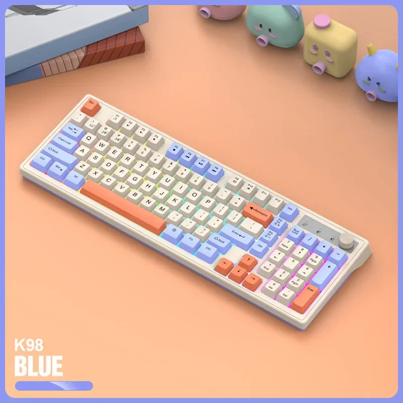 98-Key Wireless Keyboard — Bluetooth & 2.4G, Rainbow RGB Backlight | Electronics Den
