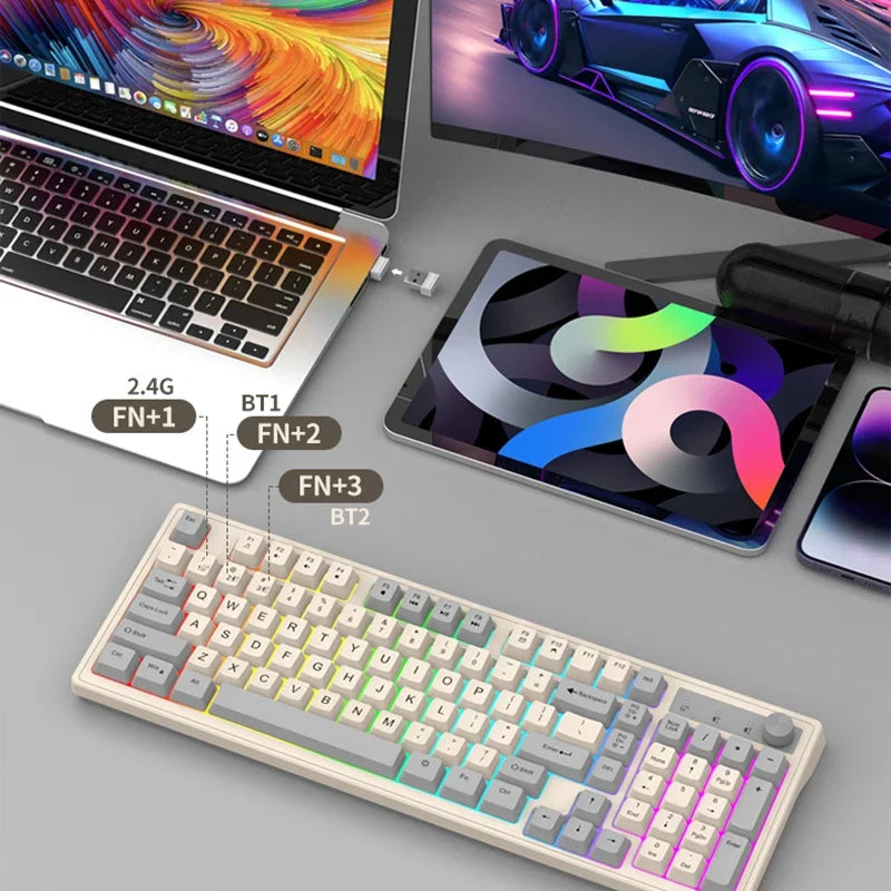98-Key Wireless Keyboard — Bluetooth & 2.4G, Rainbow RGB Backlight | Electronics Den