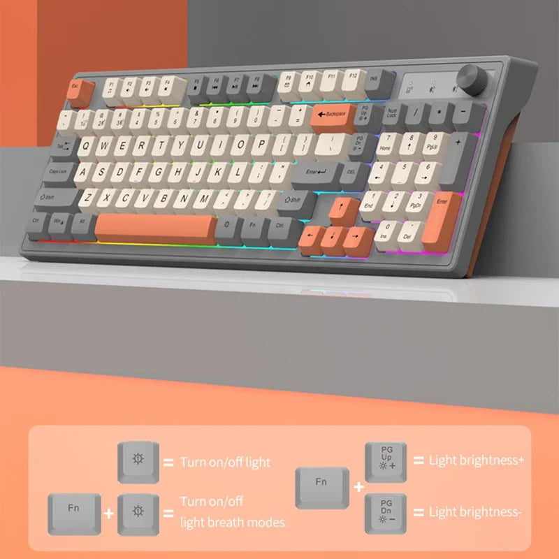 98-Key Wireless Keyboard — Bluetooth & 2.4G, Rainbow RGB Backlight | Electronics Den