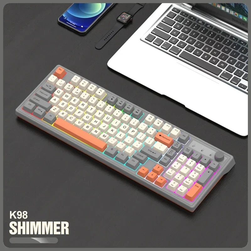 98-Key Wireless Keyboard — Bluetooth & 2.4G, Rainbow RGB Backlight | Electronics Den