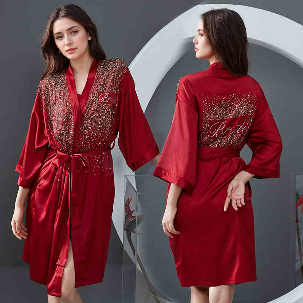 Luxurious Rhinestone Satin Bridal & Bridesmaid Robe – Sparkling Elegance for Weddings