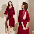 Elegant Lace Keyhole Open Back Soft Satin Robe with Slit – 4 Colors