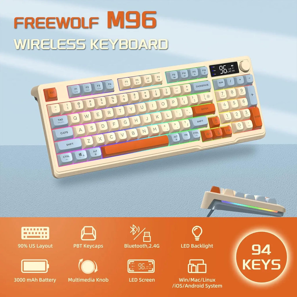 M96 Wireless Mechanical Gaming Keyboard — 94 Keys, 2.4GHz, LED Backlight | Electronics Den
