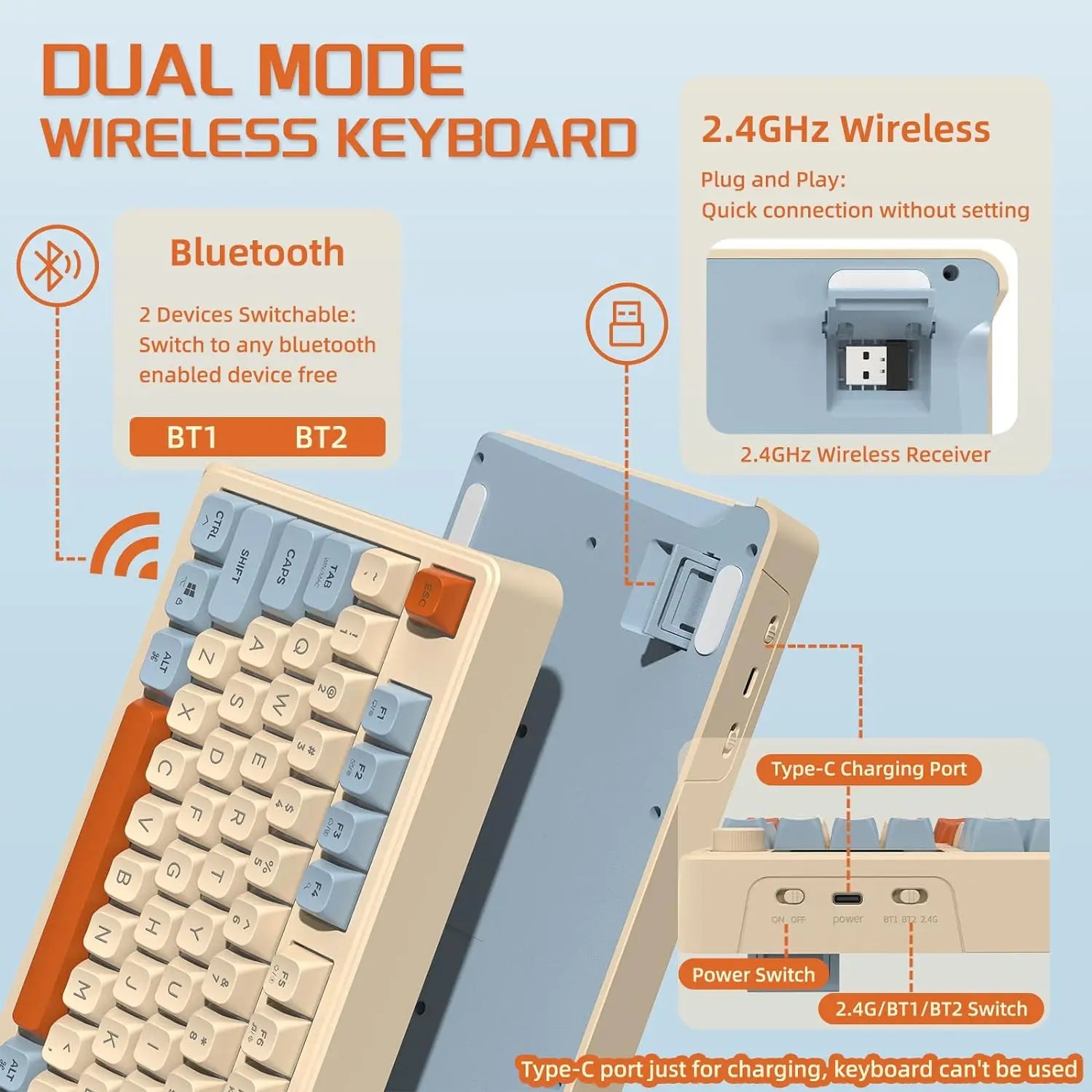 M96 Wireless Mechanical Gaming Keyboard — 94 Keys, 2.4GHz, LED Backlight | Electronics Den
