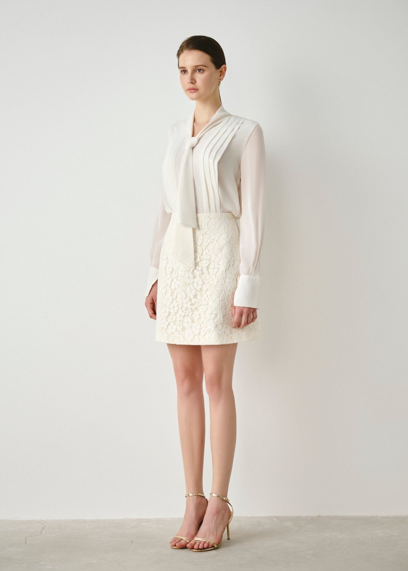 Pleated Tie-Neck Blouse