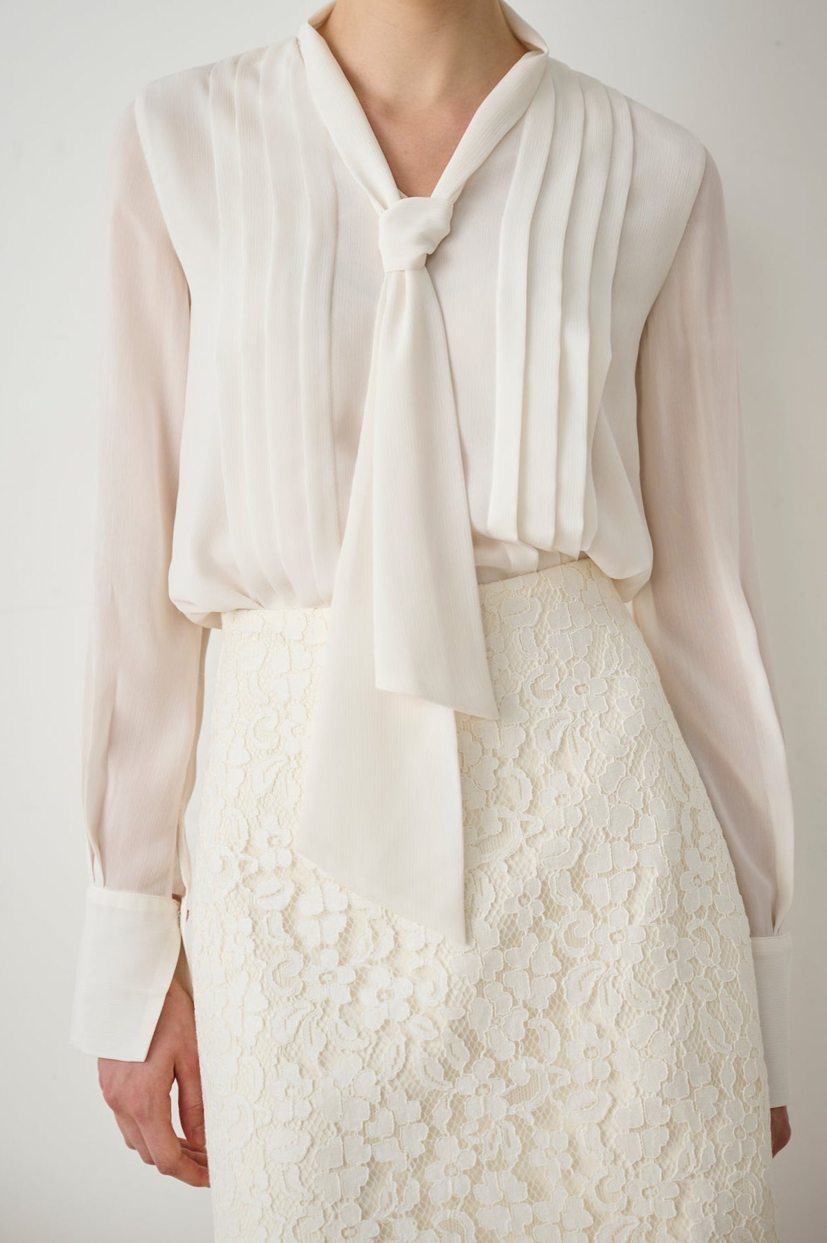 Pleated Tie-Neck Blouse