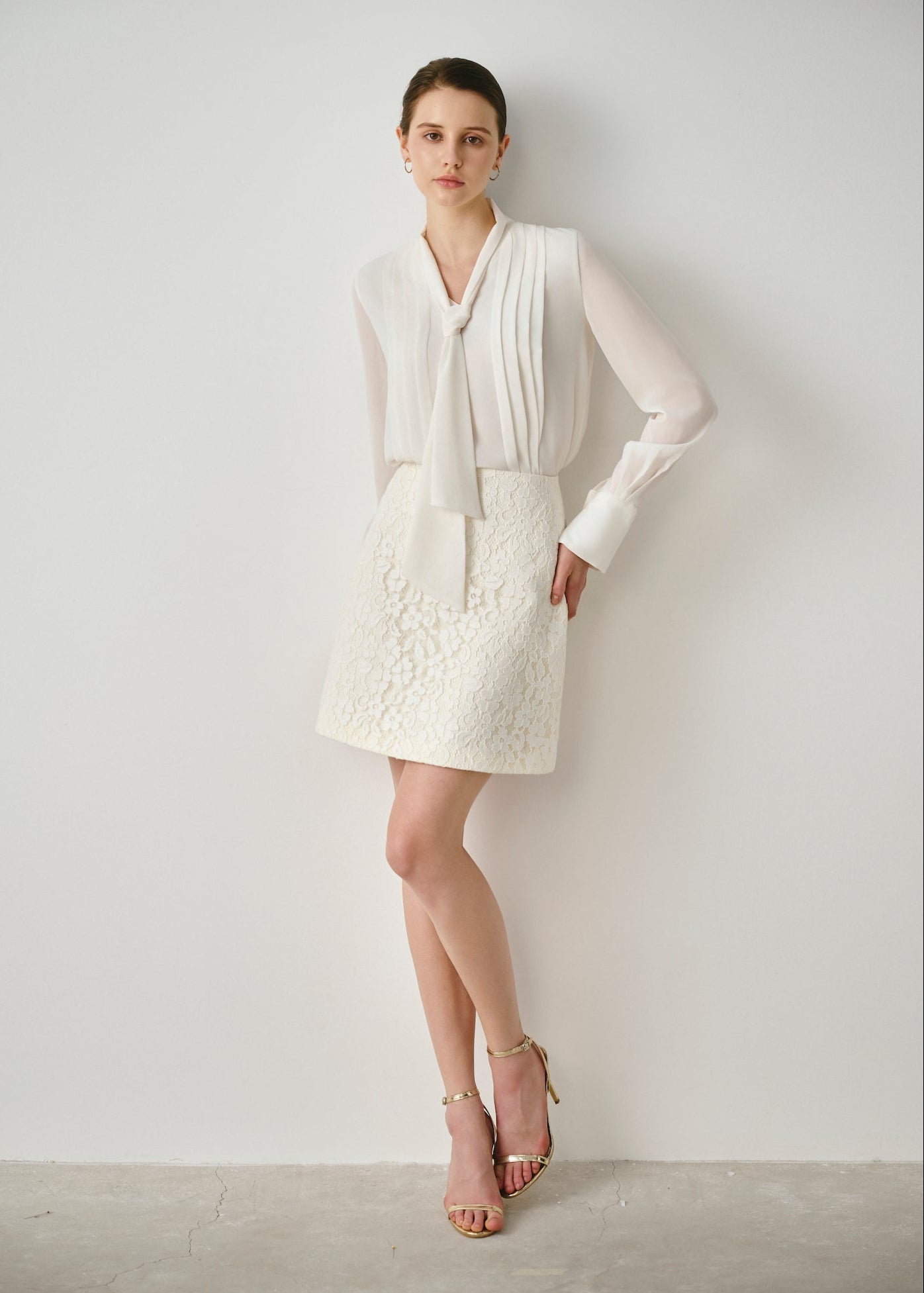 Pleated Tie-Neck Blouse
