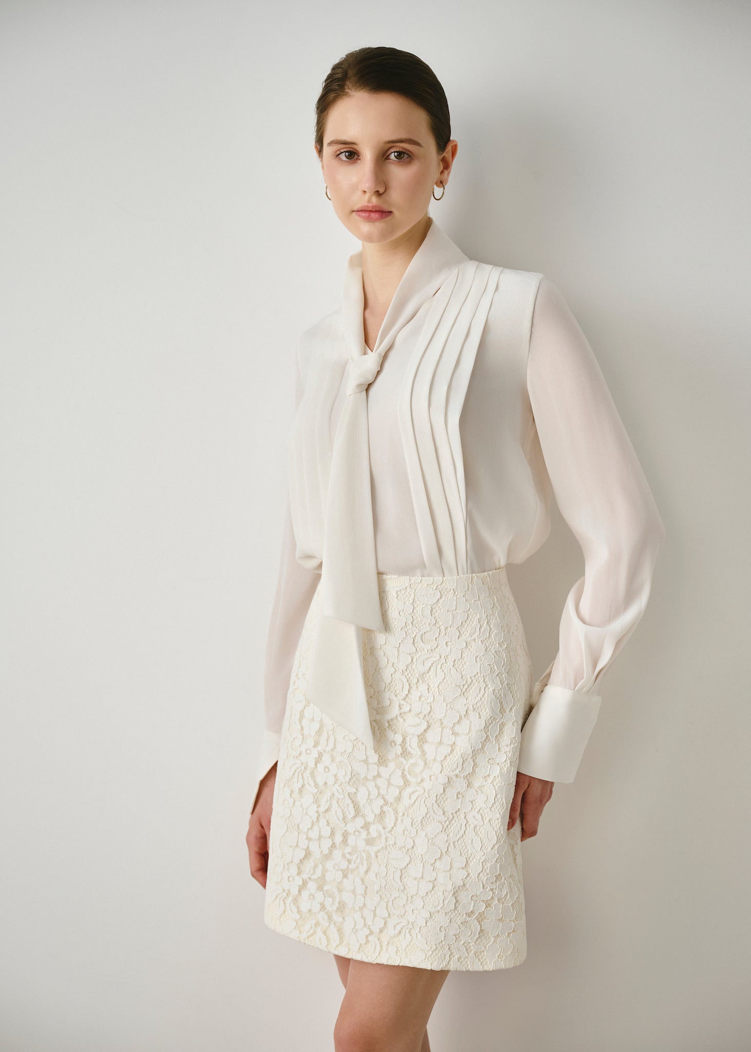 Pleated Tie-Neck Blouse