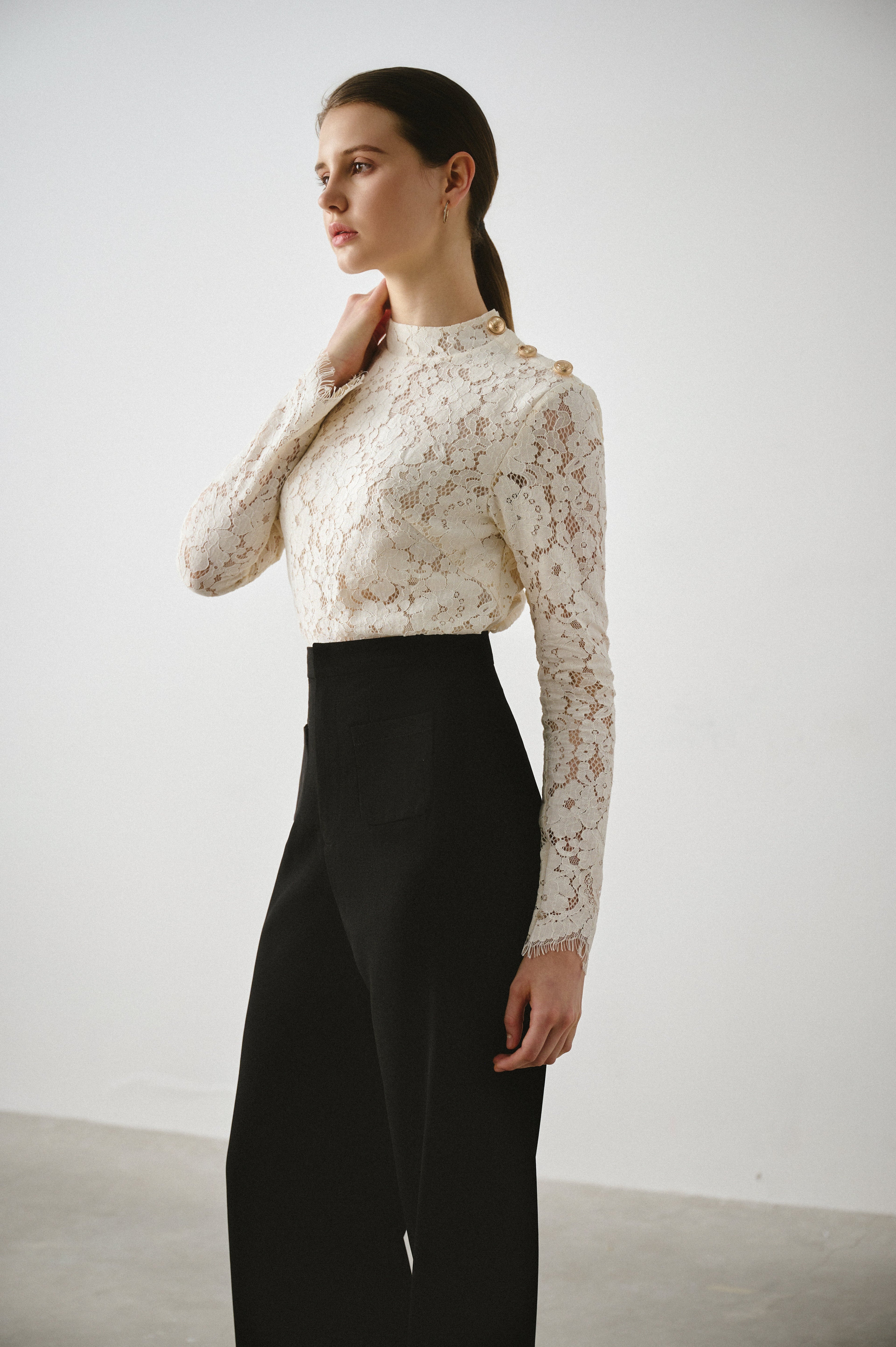 Button Shoulder Lace Top