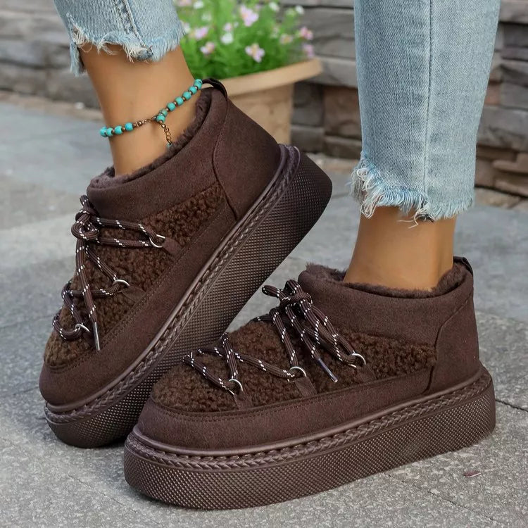 Cozy Plush Lined Lace-Up Platform Winter Boots