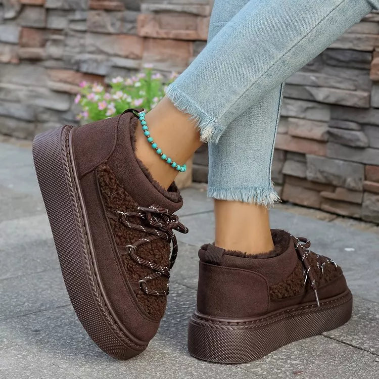 Cozy Plush Lined Lace-Up Platform Winter Boots