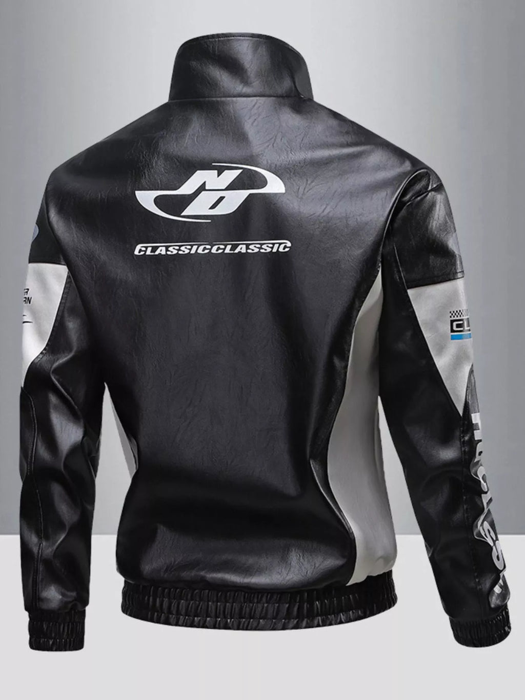 Men's Plus Size Stand Collar Leather Moto Jacket