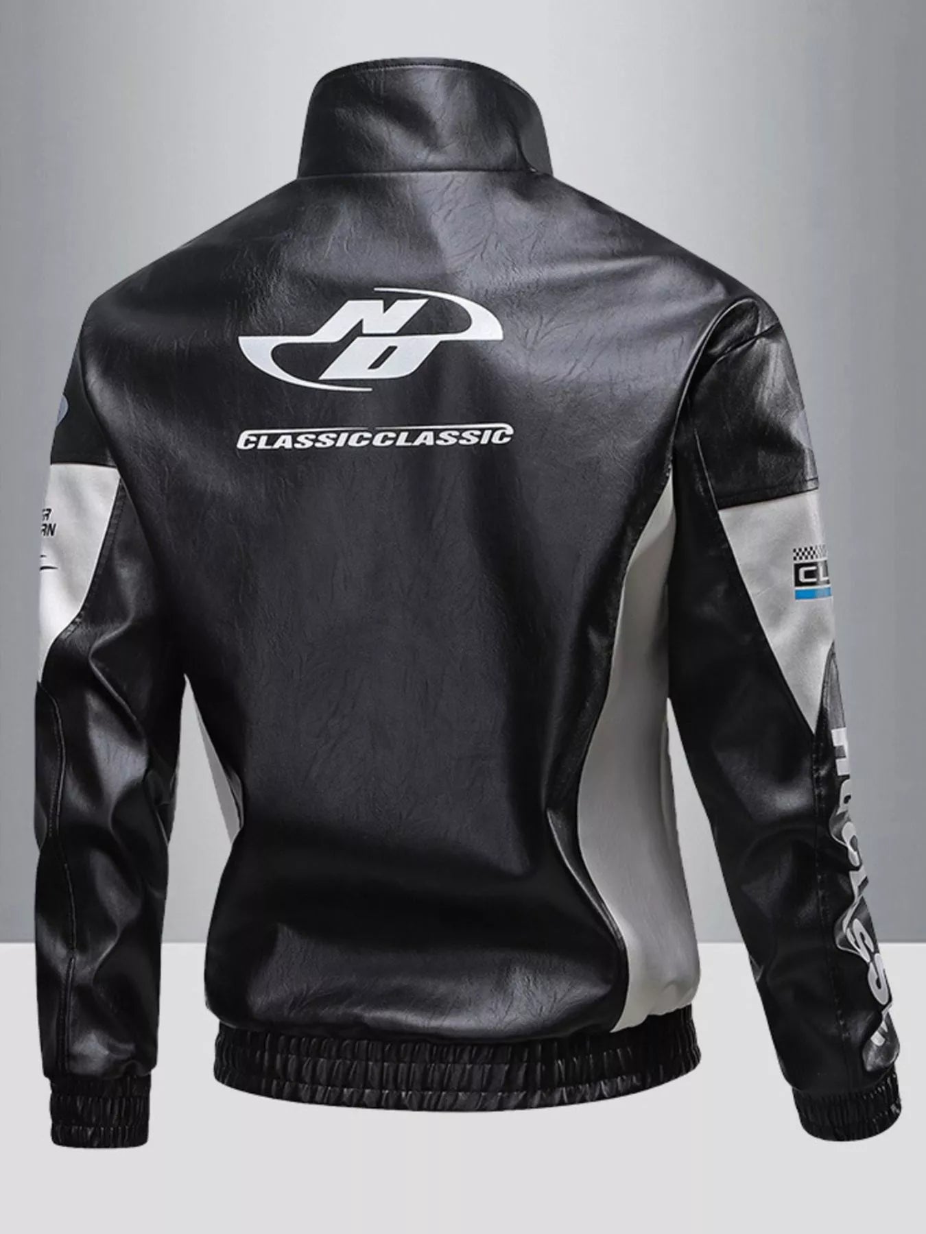 Men's Plus Size Stand Collar Leather Moto Jacket