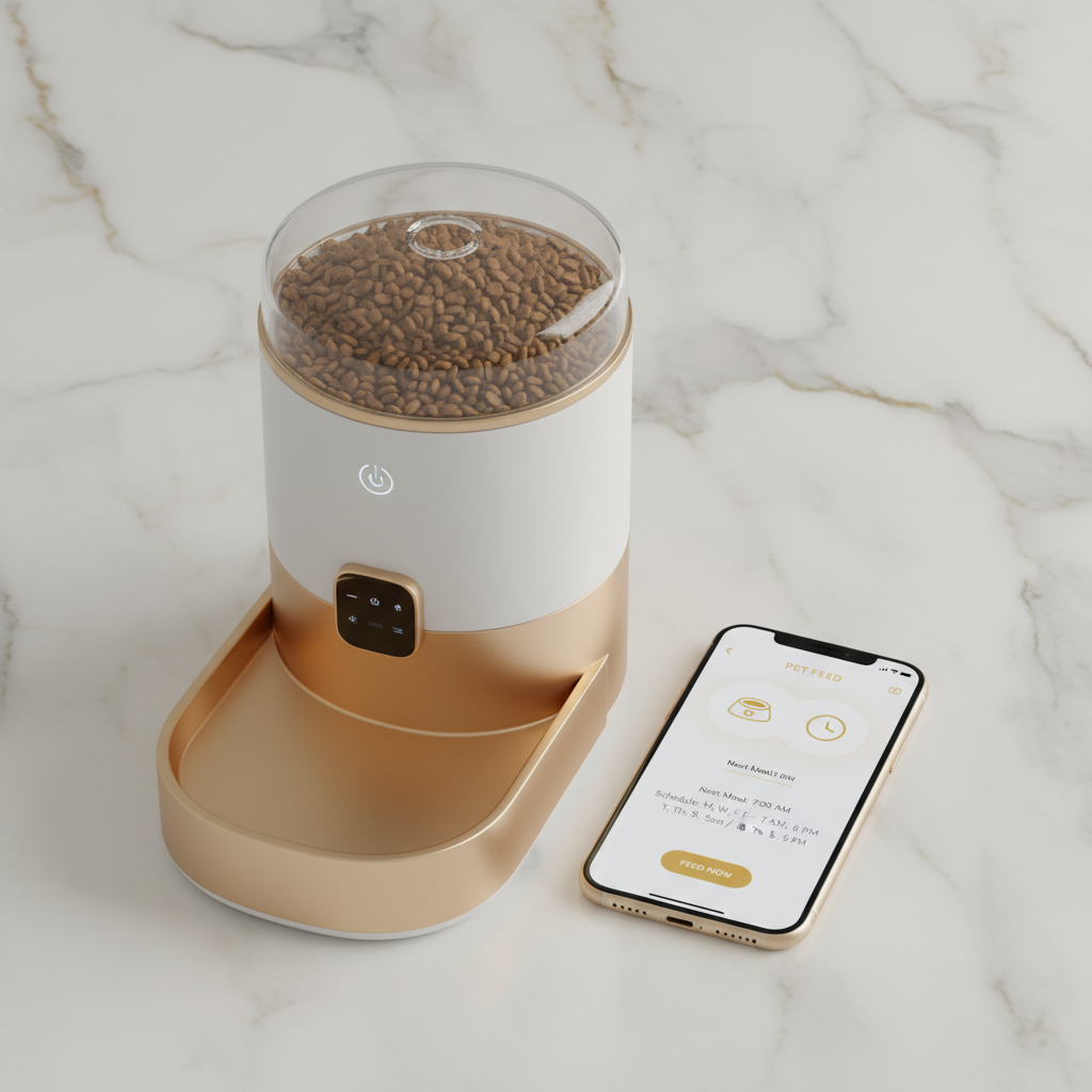 Smart pet feeder WiFi — close-up detail