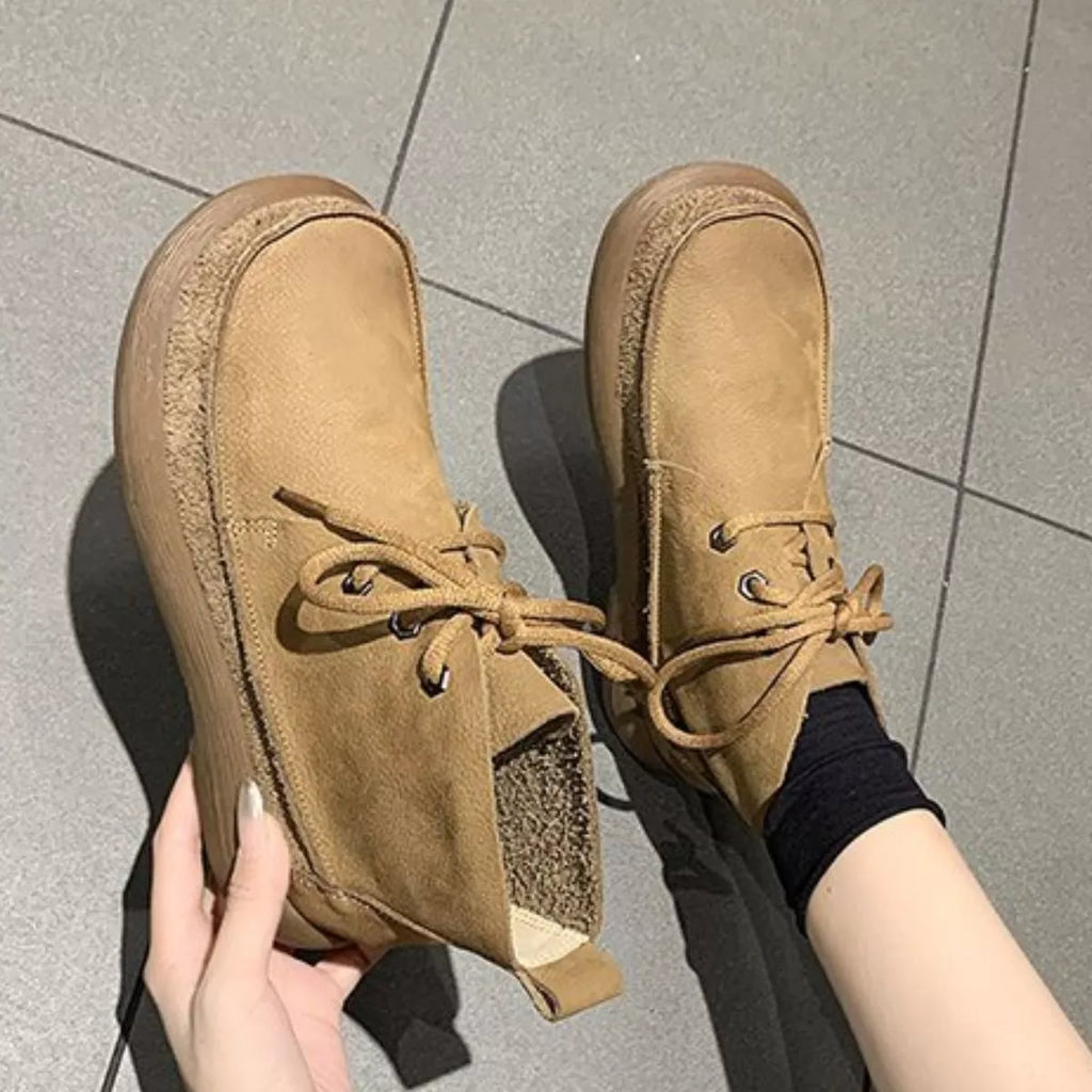 Round Toe Lace-Up Ankle Boots
