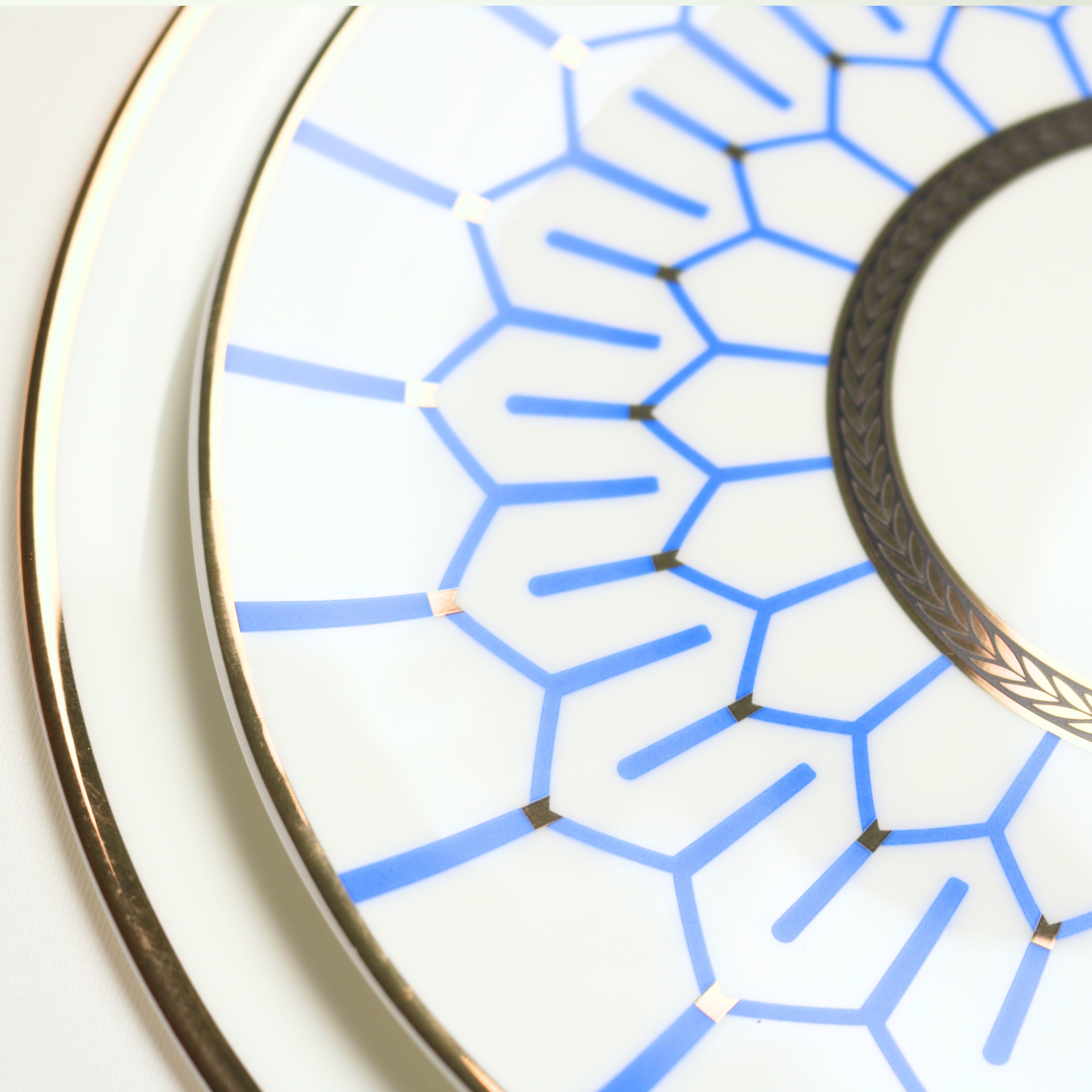Blue Mosaic Accent Plate — Set of 4 | Geometric Porcelain | Little White Dish