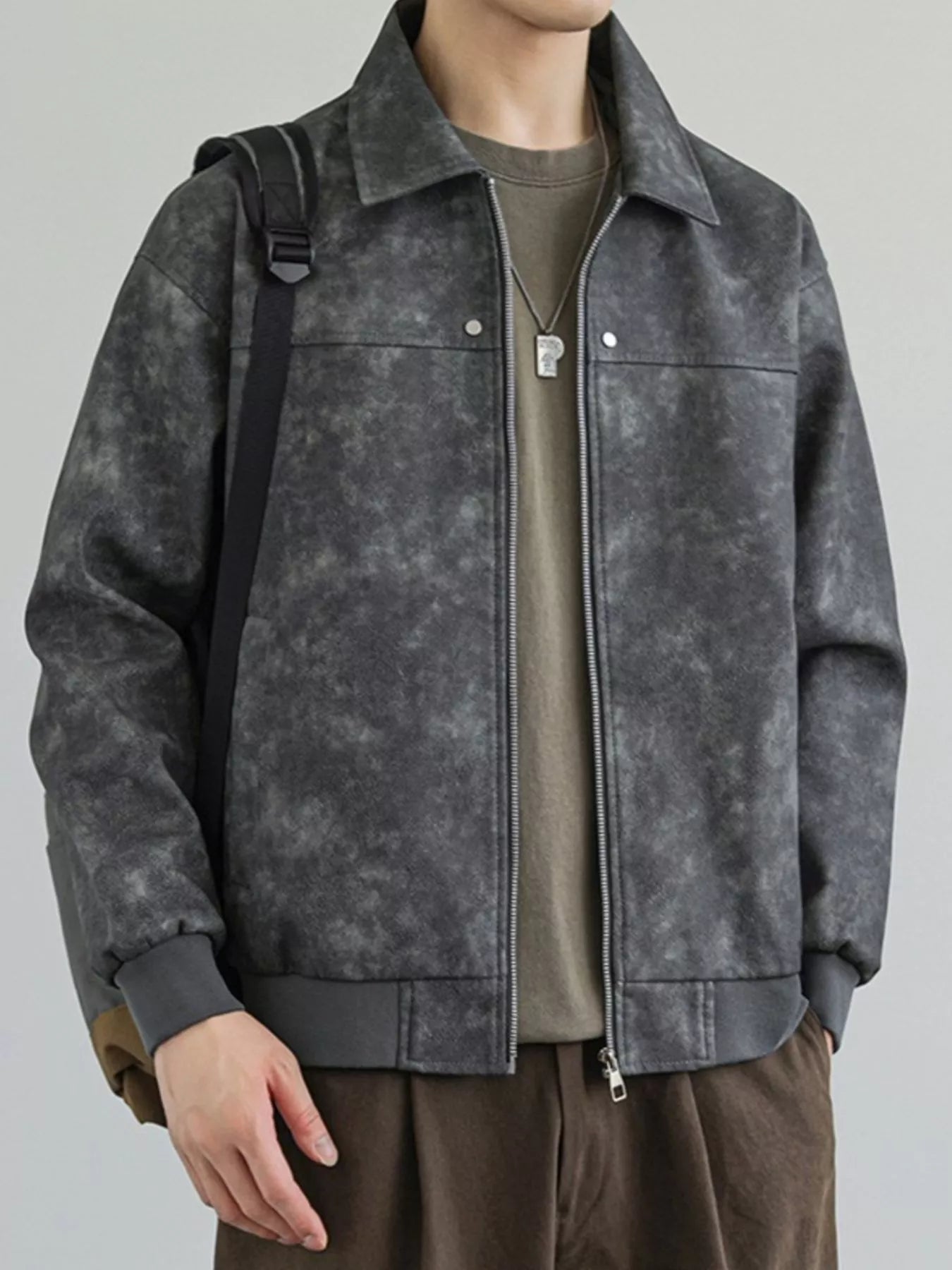 Men's Plus Size Zip Up Faux Leather Shacket