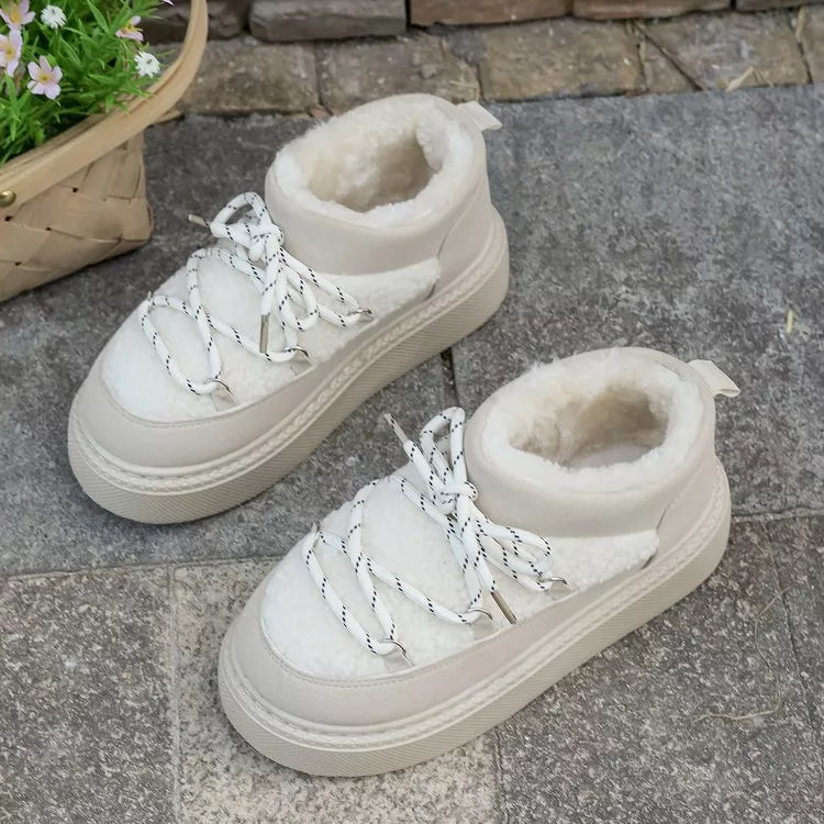 Cozy Plush Lined Lace-Up Platform Winter Boots